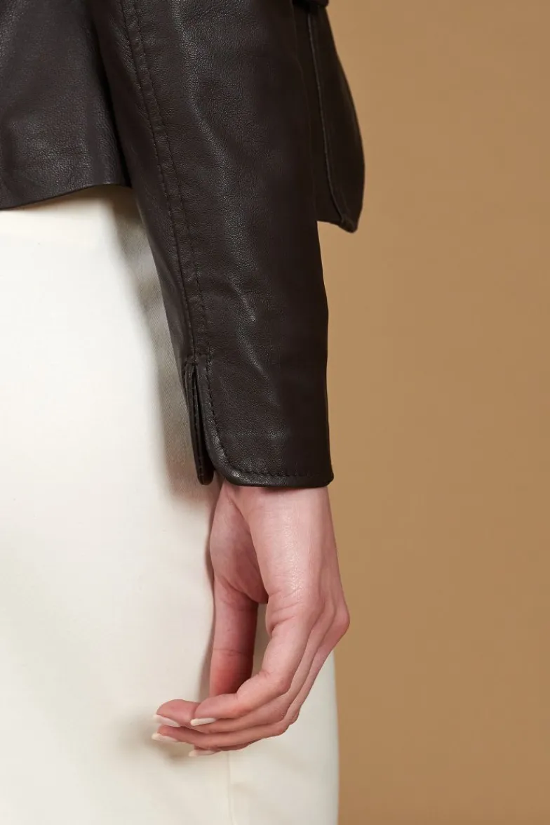 Donna D'Arienzo Blazer - Giacca blazer in pelle testa di moro due bottoni nappa effetto liscio