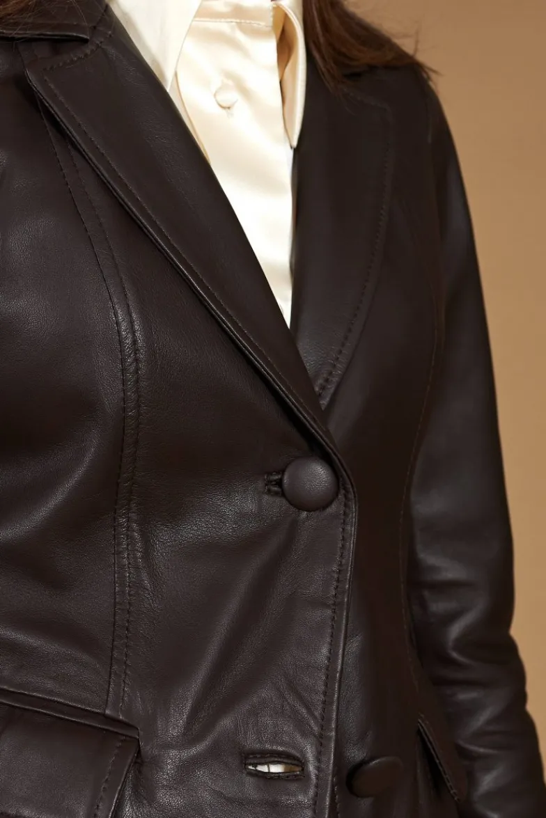 Donna D'Arienzo Blazer - Giacca blazer in pelle testa di moro due bottoni nappa effetto liscio