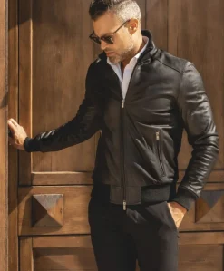 Uomo D'Arienzo Bomber - Bomber in pelle nera nappa effetto liscio