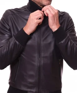 Uomo D'Arienzo Bomber - Bomber in pelle nera nappa effetto liscio