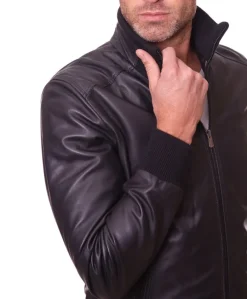 Uomo D'Arienzo Bomber - Bomber in pelle nera nappa effetto liscio