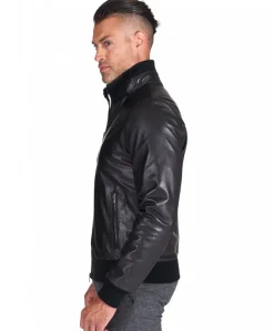 Uomo D'Arienzo Bomber - Bomber in pelle nera nappa effetto liscio
