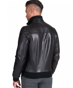 Uomo D'Arienzo Bomber - Bomber in pelle nera nappa effetto liscio