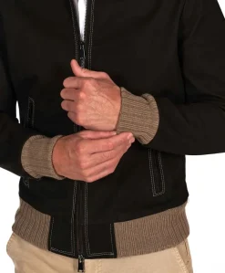 Uomo D'Arienzo Bomber - Giubbotto Bomber in pelle nubuk testa di moro impunture a constrasto