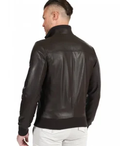 Uomo D'Arienzo Bomber - Giubbotto Bomber in pelle naturale testa di moro collo alto lana