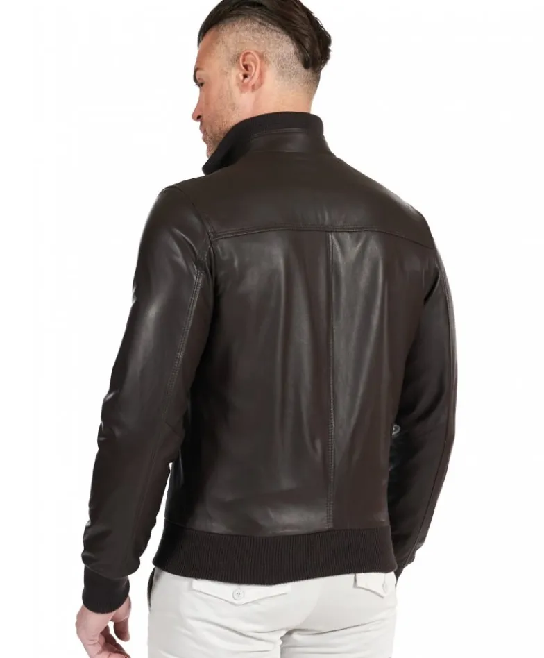 Uomo D'Arienzo Bomber - Giubbotto Bomber in pelle naturale testa di moro collo alto lana