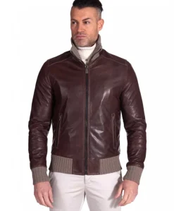 Uomo D'Arienzo Bomber - Giubbotto Bomber in pelle testa di moro effetto vintage