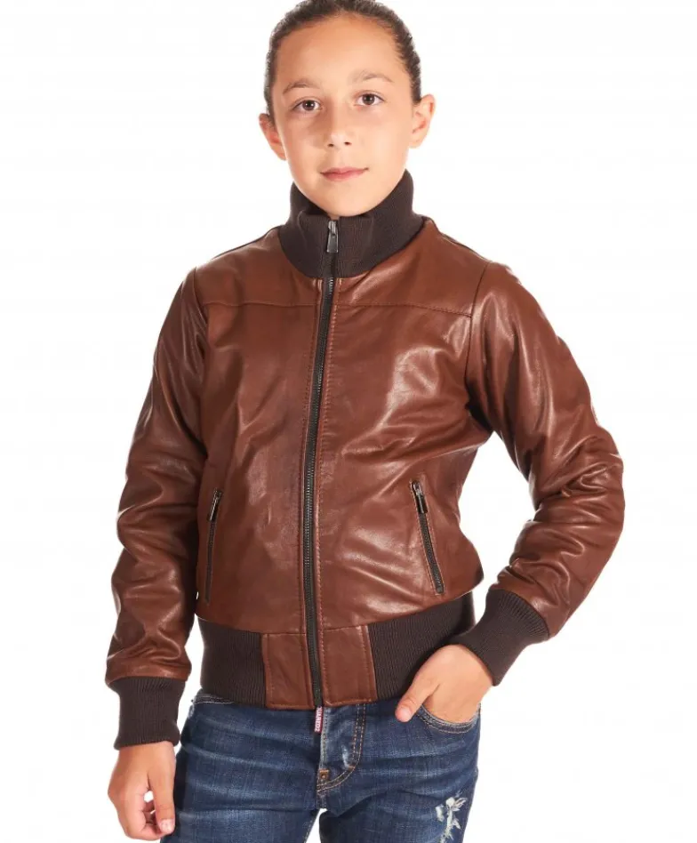 Bambino D'Arienzo Bomber Baby - Bomber Baby Unisex in pelle cuoio effetto vintage