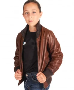 Bambino D'Arienzo Bomber Baby - Bomber Baby Unisex in pelle cuoio effetto vintage