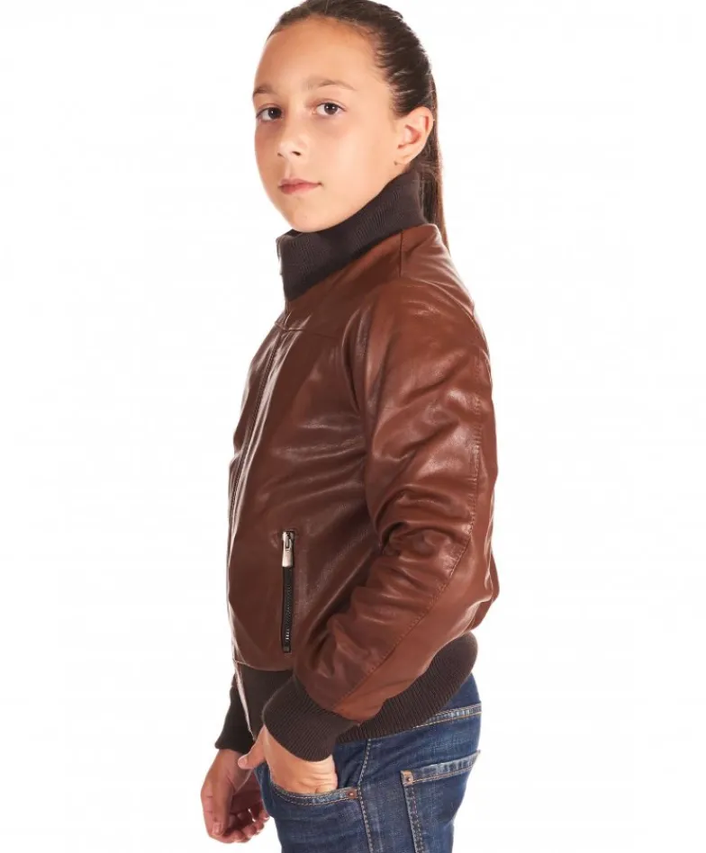 Bambino D'Arienzo Bomber Baby - Bomber Baby Unisex in pelle cuoio effetto vintage