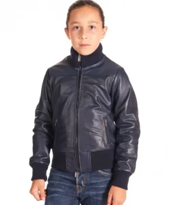 Bambino D'Arienzo Bomber Baby - Bomber Baby Unisex in pelle blu nappa effetto liscio