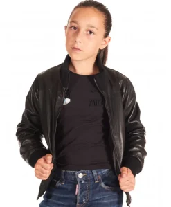 Bambino D'Arienzo Bomber Baby - Bomber in pelle nera per bambino Unisex