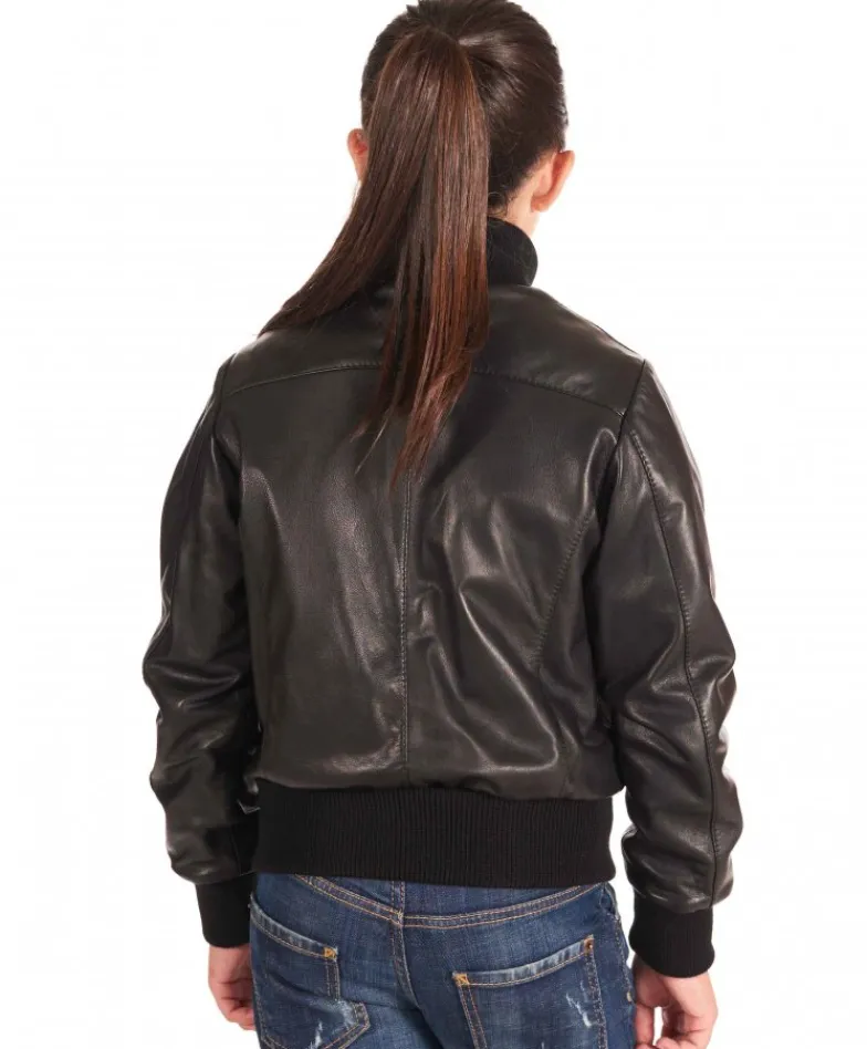 Bambino D'Arienzo Bomber Baby - Bomber in pelle nera per bambino Unisex