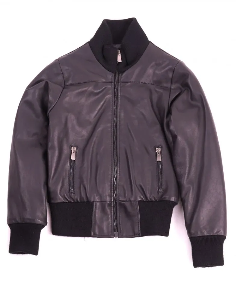Bambino D'Arienzo Bomber Baby - Bomber in pelle nera per bambino Unisex