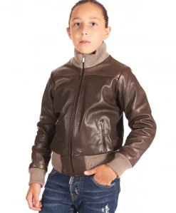 Bambino D'Arienzo Bomber Baby - Bomber in pelle testa di moro per bambino Unisex