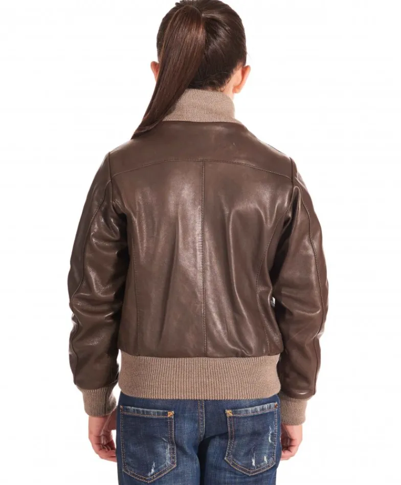 Bambino D'Arienzo Bomber Baby - Bomber in pelle testa di moro per bambino Unisex