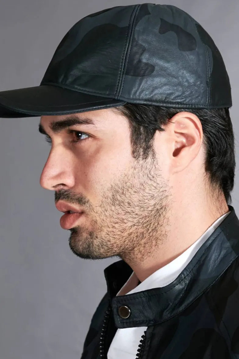Uomo D'Arienzo Boston - Cappello baseball in pelle nera mimetico unisex berretto strappo regolabile