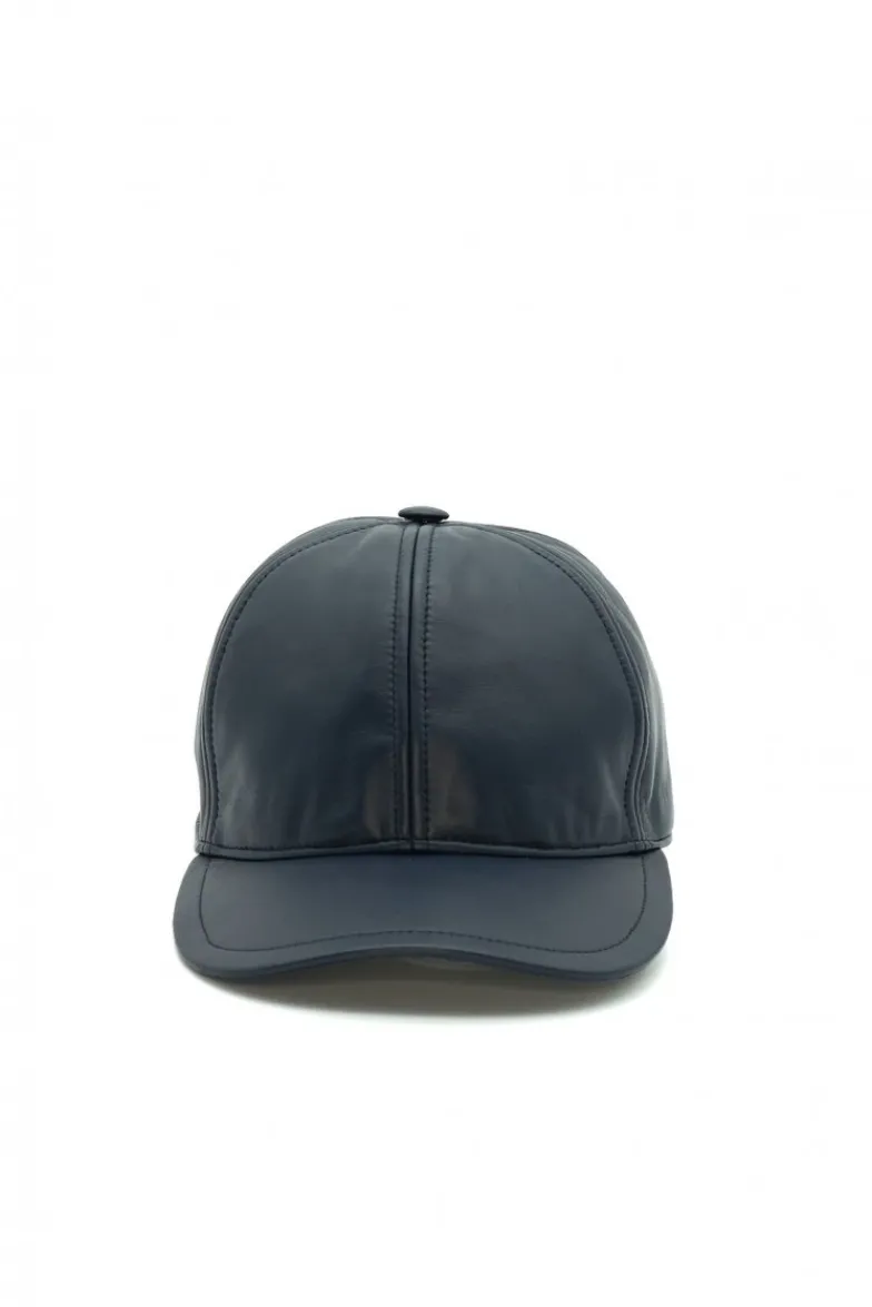 Uomo D'Arienzo Boston - Cappello baseball in pelle blu unisex berretto strappo regolabile