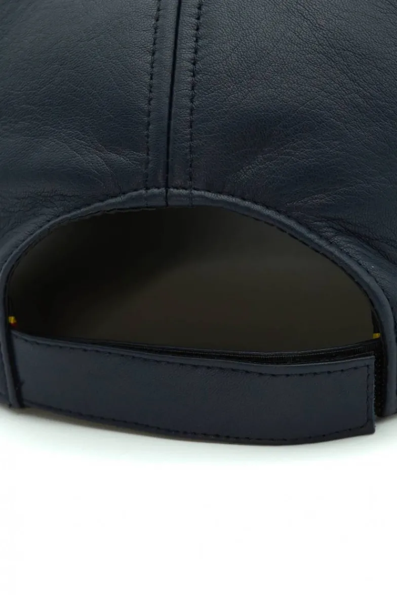Uomo D'Arienzo Boston - Cappello baseball in pelle blu unisex berretto strappo regolabile