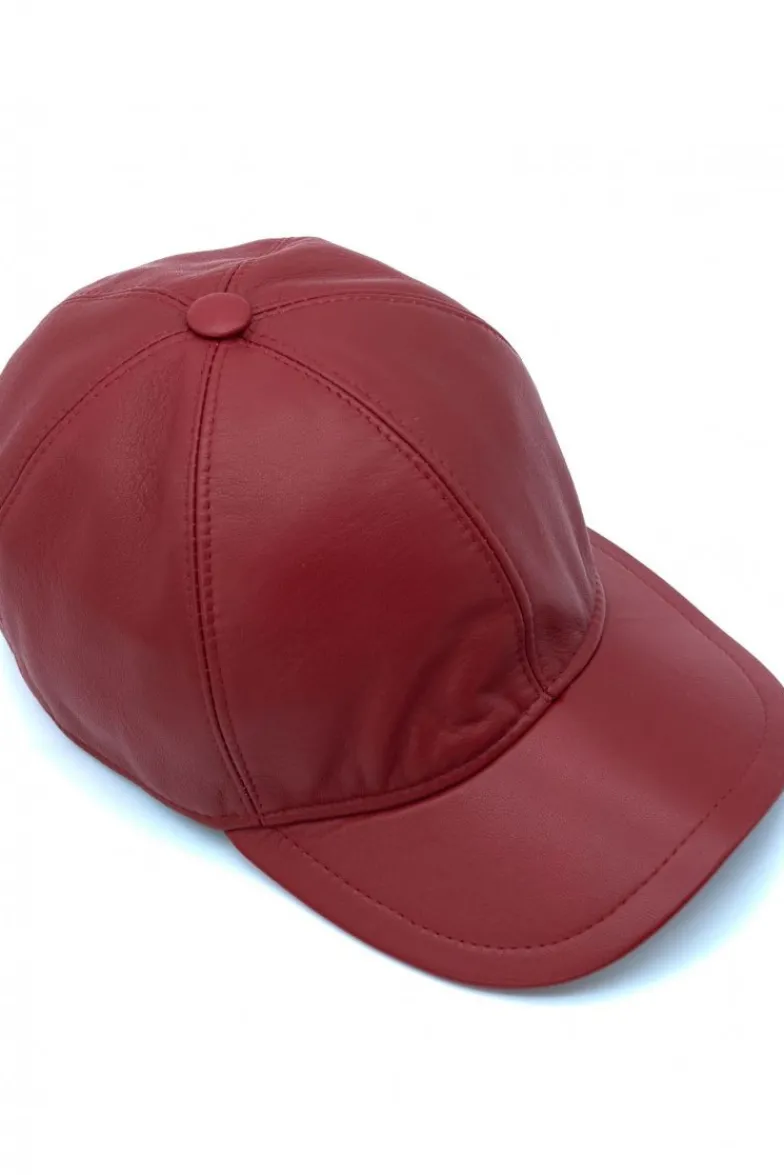 Uomo D'Arienzo Boston - Cappello baseball in pelle rosso unisex berretto strappo regolabile