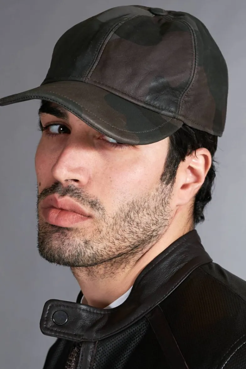 Uomo D'Arienzo Boston - Cappello baseball in pelle verde mimetico unisex berretto strappo regolabile