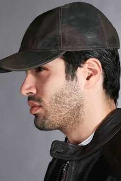 Uomo D'Arienzo Boston - Cappello baseball in pelle verde mimetico unisex berretto strappo regolabile