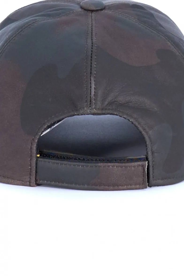 Uomo D'Arienzo Boston - Cappello baseball in pelle verde mimetico unisex berretto strappo regolabile