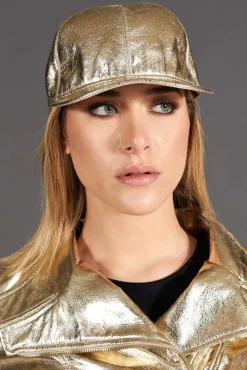Donna D'Arienzo Boston - Cappello baseball in pelle oro unisex berretto strappo regolabile