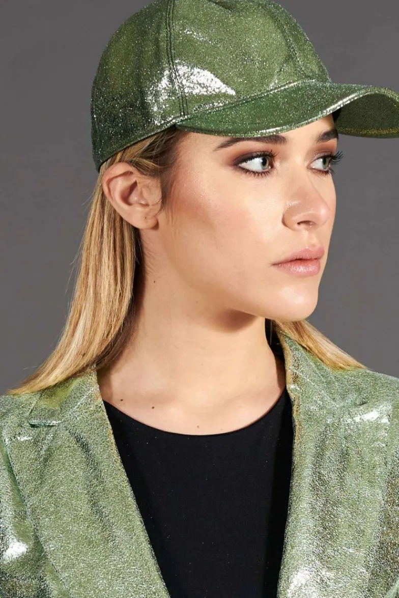 Donna D'Arienzo Boston - Cappello baseball in pelle laminata verde chiaro unisex strappo regolabile