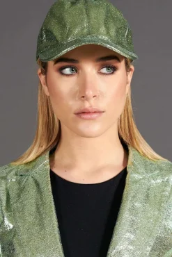 Donna D'Arienzo Boston - Cappello baseball in pelle laminata verde chiaro unisex strappo regolabile