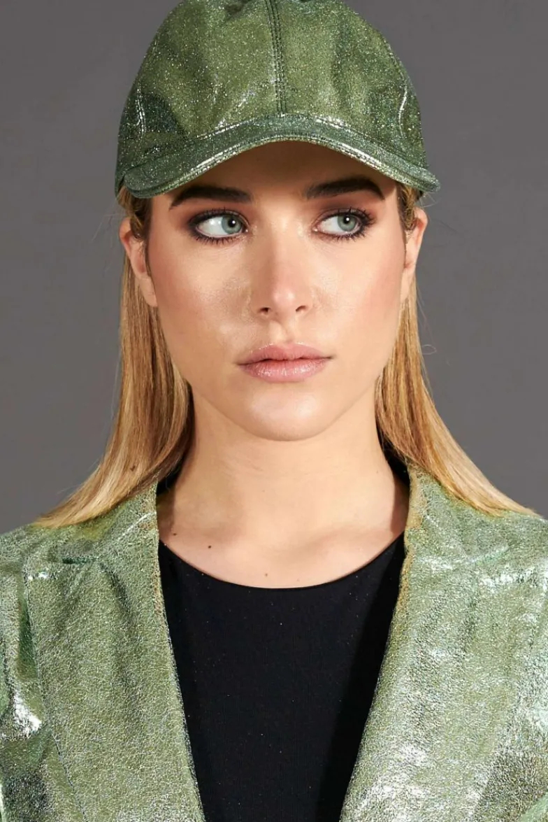 Donna D'Arienzo Boston - Cappello baseball in pelle laminata verde chiaro unisex strappo regolabile