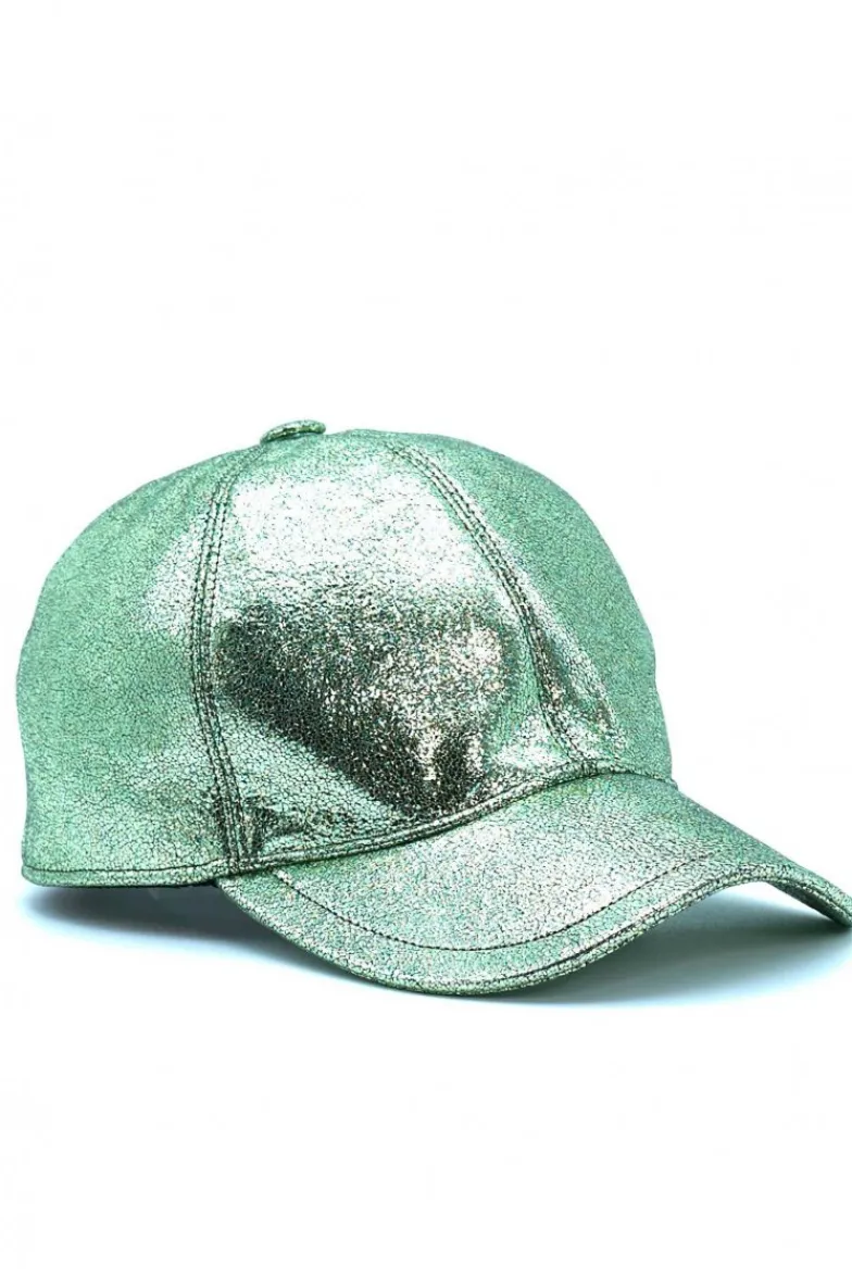 Donna D'Arienzo Boston - Cappello baseball in pelle laminata verde chiaro unisex strappo regolabile