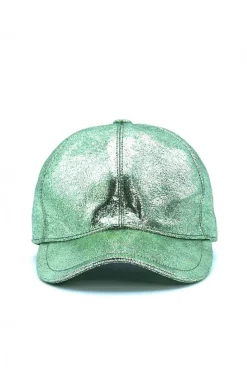 Donna D'Arienzo Boston - Cappello baseball in pelle laminata verde chiaro unisex strappo regolabile