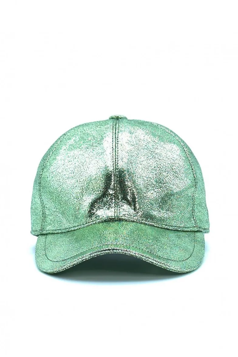 Donna D'Arienzo Boston - Cappello baseball in pelle laminata verde chiaro unisex strappo regolabile
