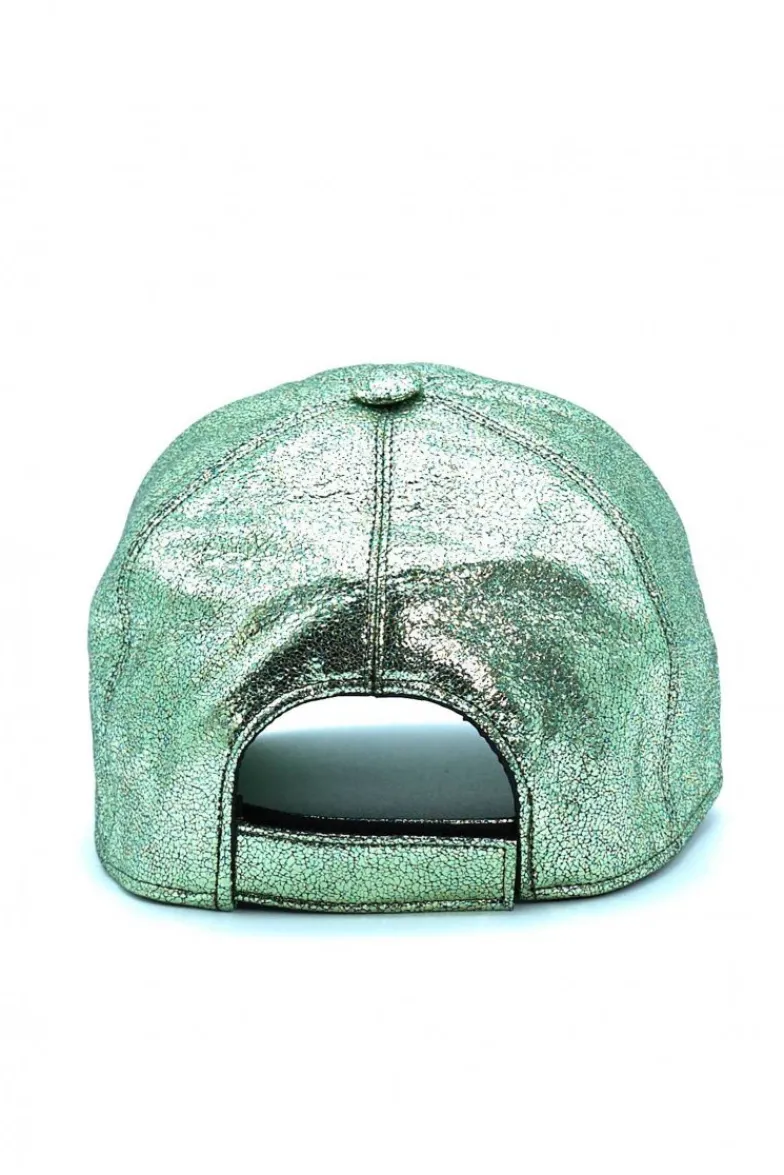Donna D'Arienzo Boston - Cappello baseball in pelle laminata verde chiaro unisex strappo regolabile
