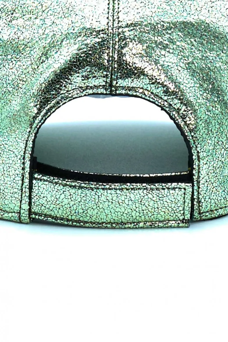 Donna D'Arienzo Boston - Cappello baseball in pelle laminata verde chiaro unisex strappo regolabile