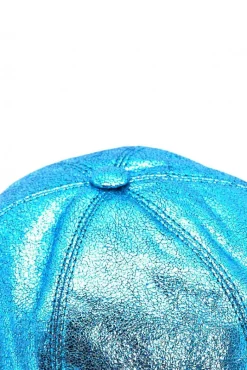Donna D'Arienzo Boston - Cappello baseball in pelle laminata azzurra unisex strappo regolabile