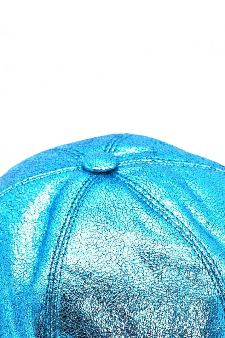 Donna D'Arienzo Boston - Cappello baseball in pelle laminata azzurra unisex strappo regolabile