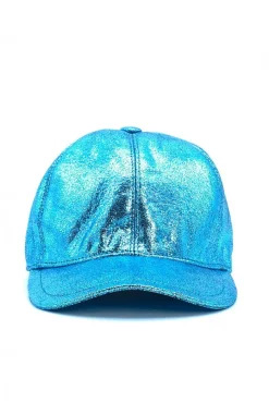 Donna D'Arienzo Boston - Cappello baseball in pelle laminata azzurra unisex strappo regolabile