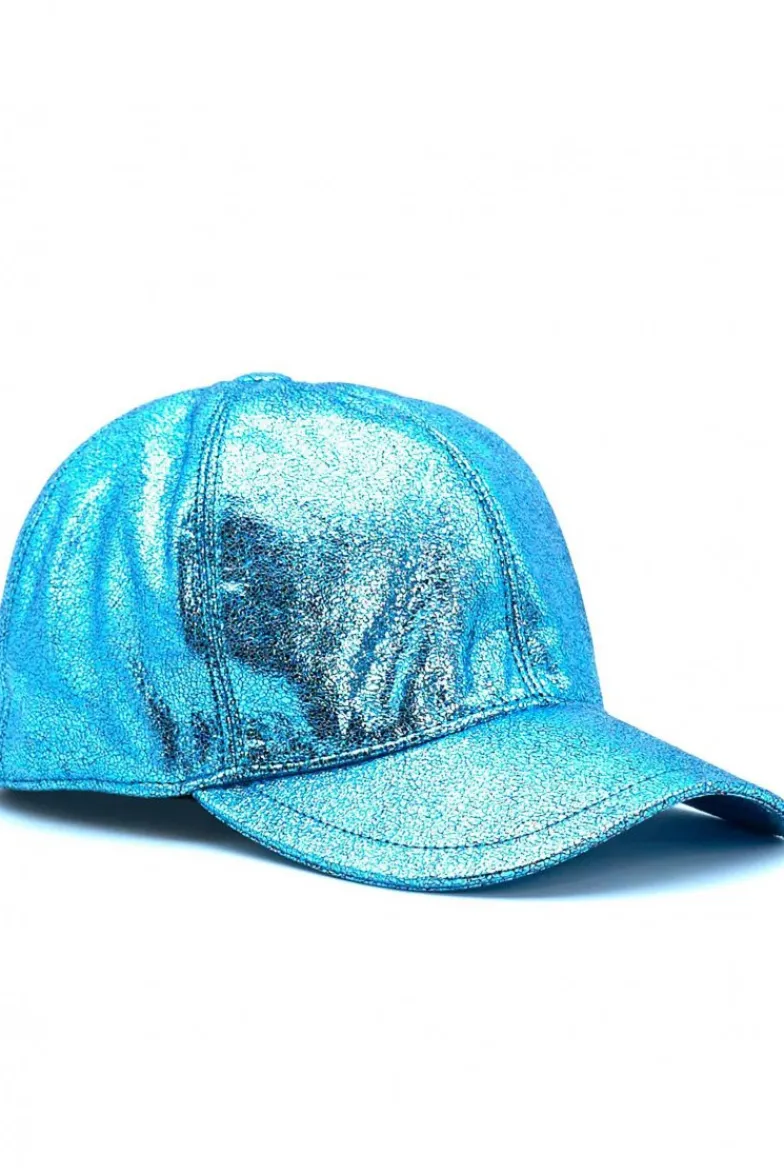Donna D'Arienzo Boston - Cappello baseball in pelle laminata azzurra unisex strappo regolabile