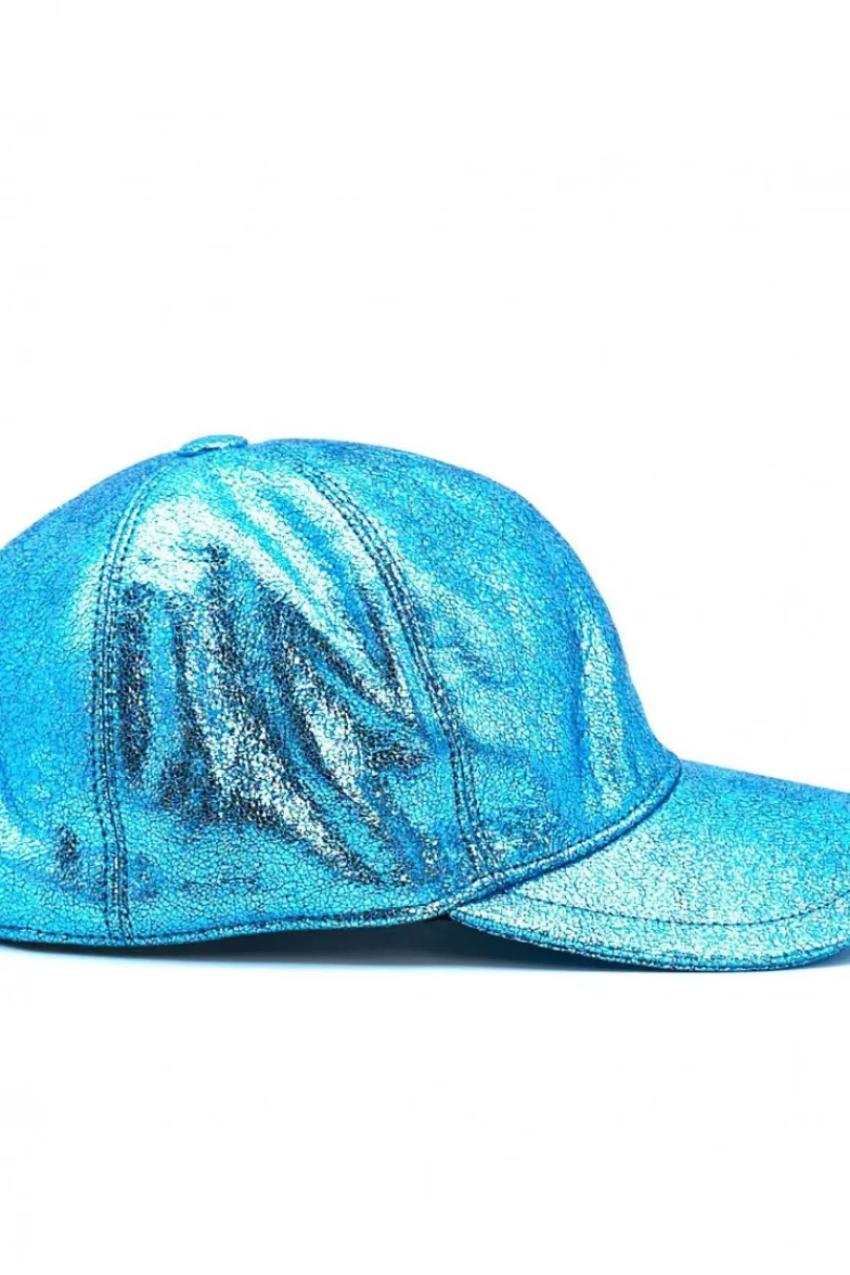Donna D'Arienzo Boston - Cappello baseball in pelle laminata azzurra unisex strappo regolabile