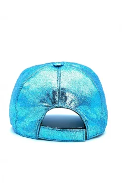 Donna D'Arienzo Boston - Cappello baseball in pelle laminata azzurra unisex strappo regolabile