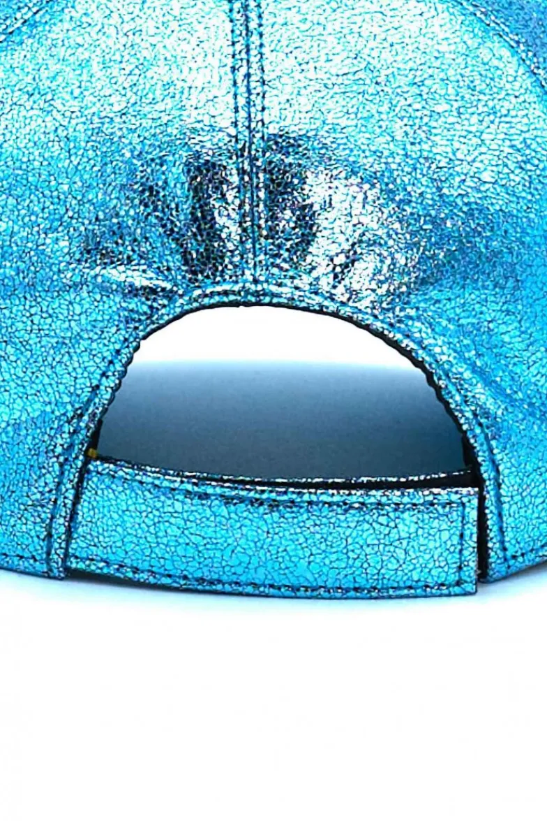 Donna D'Arienzo Boston - Cappello baseball in pelle laminata azzurra unisex strappo regolabile