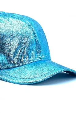 Donna D'Arienzo Boston - Cappello baseball in pelle laminata azzurra unisex strappo regolabile