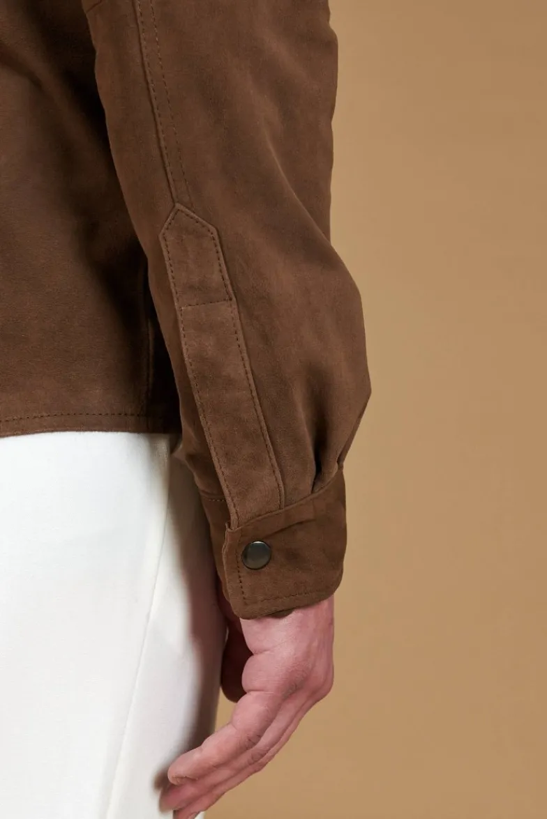 Uomo D'Arienzo Calvin - Camicia sfoderata camoscio fango con bottoni a pressione