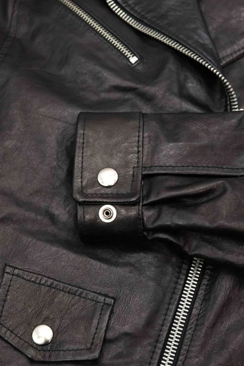 Donna D'Arienzo Camy - Giacca chiodo in pelle vintage nera vestibilità comoda