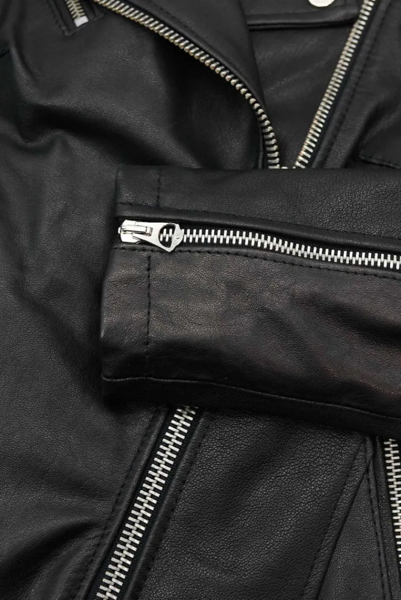 Donna D'Arienzo Camy - Giacca chiodo in pelle vintage nera vestibilità comoda
