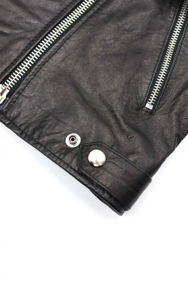 Donna D'Arienzo Camy - Giacca chiodo in pelle vintage nera vestibilità comoda