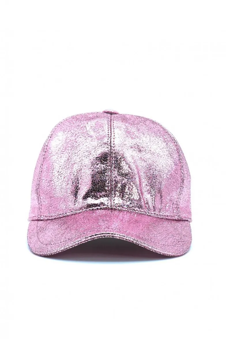 Donna D'Arienzo Cappello baseball in pelle rosa laminato unisex berretto strappo regolabile