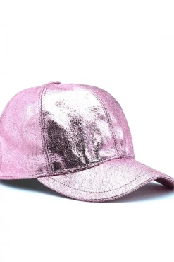 Donna D'Arienzo Cappello baseball in pelle rosa laminato unisex berretto strappo regolabile